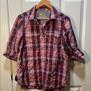 Eddie Bauer Women’s Red and Purple Plaid Travex Casual Shirt Size Medium